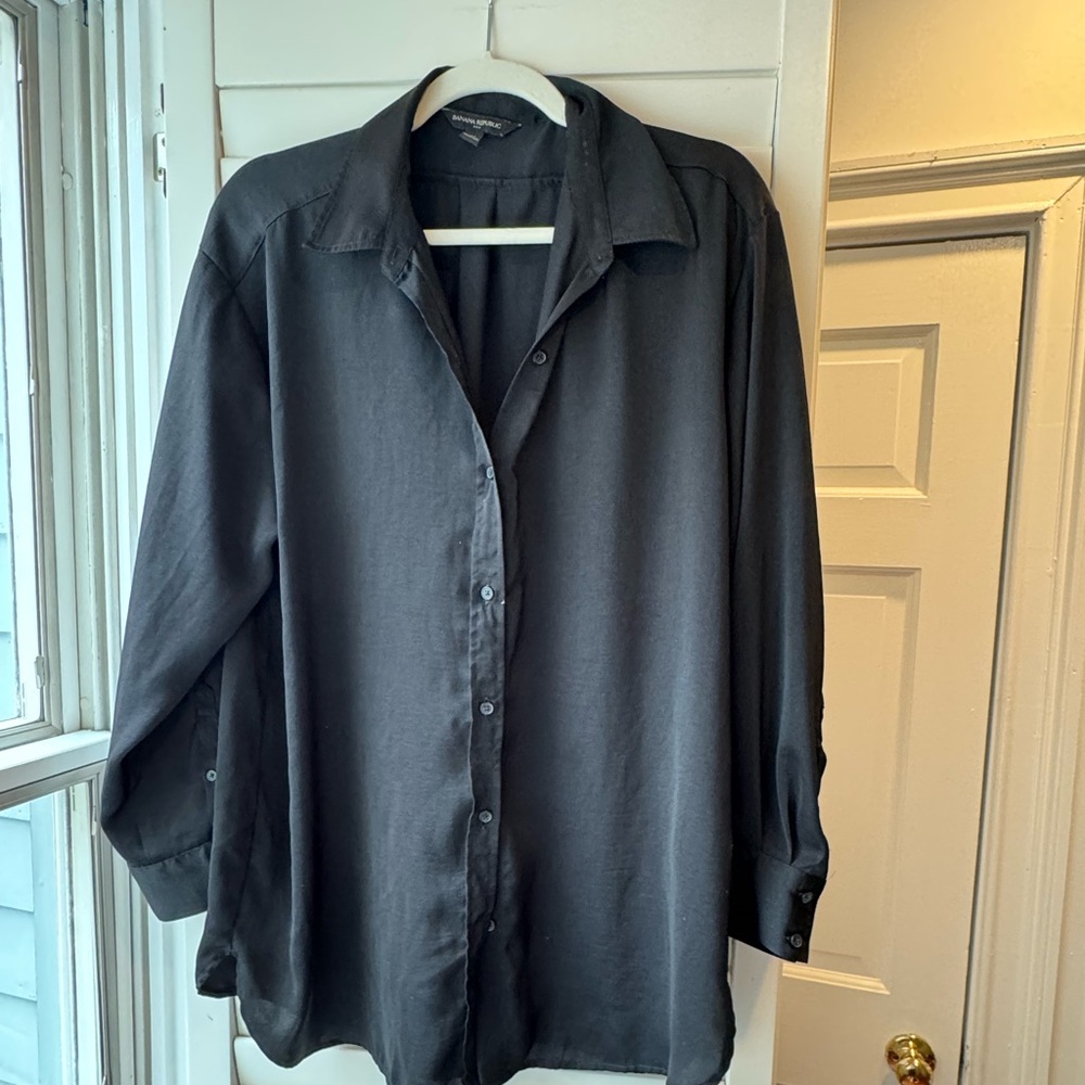 Black satin button up